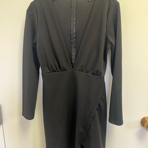 Black plunge neck lulus dress.